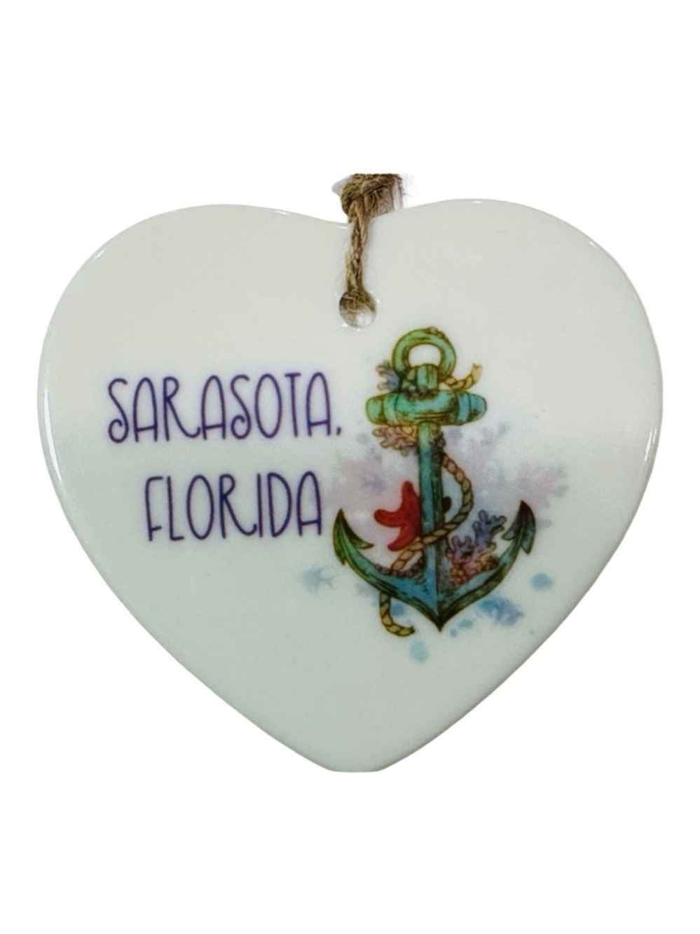 Sarasota Florida Heart Anchor Coastal Wall Decor Ornament
